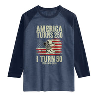 America Turns 250 I Turn 50 1976 50th Birthday Raglan Shirt Patriotic Cowboy Cowgirl Rodeo 4th of July