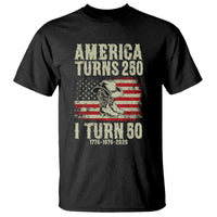 America Turns 250 I Turn 50 1976 50th Birthday T Shirt Patriotic Cowboy Cowgirl Rodeo 4th of July