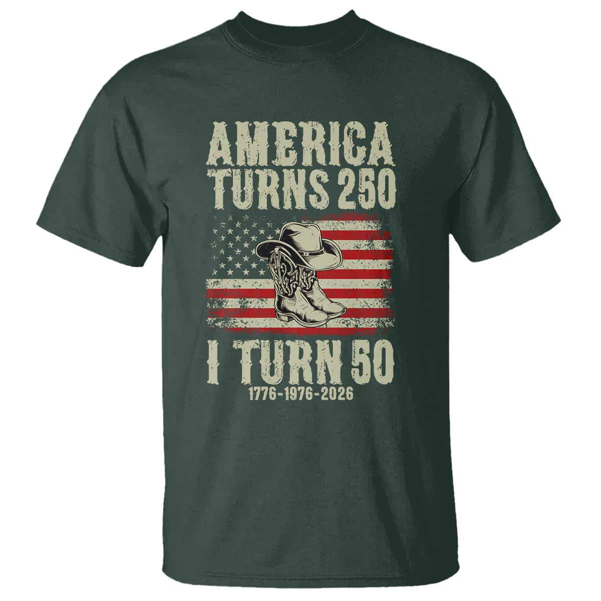 America Turns 250 I Turn 50 1976 50th Birthday T Shirt Patriotic Cowboy Cowgirl Rodeo 4th of July