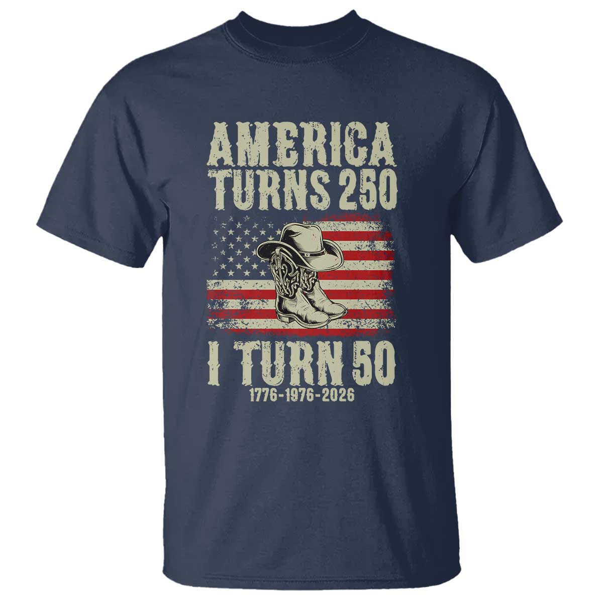 America Turns 250 I Turn 50 1976 50th Birthday T Shirt Patriotic Cowboy Cowgirl Rodeo 4th of July