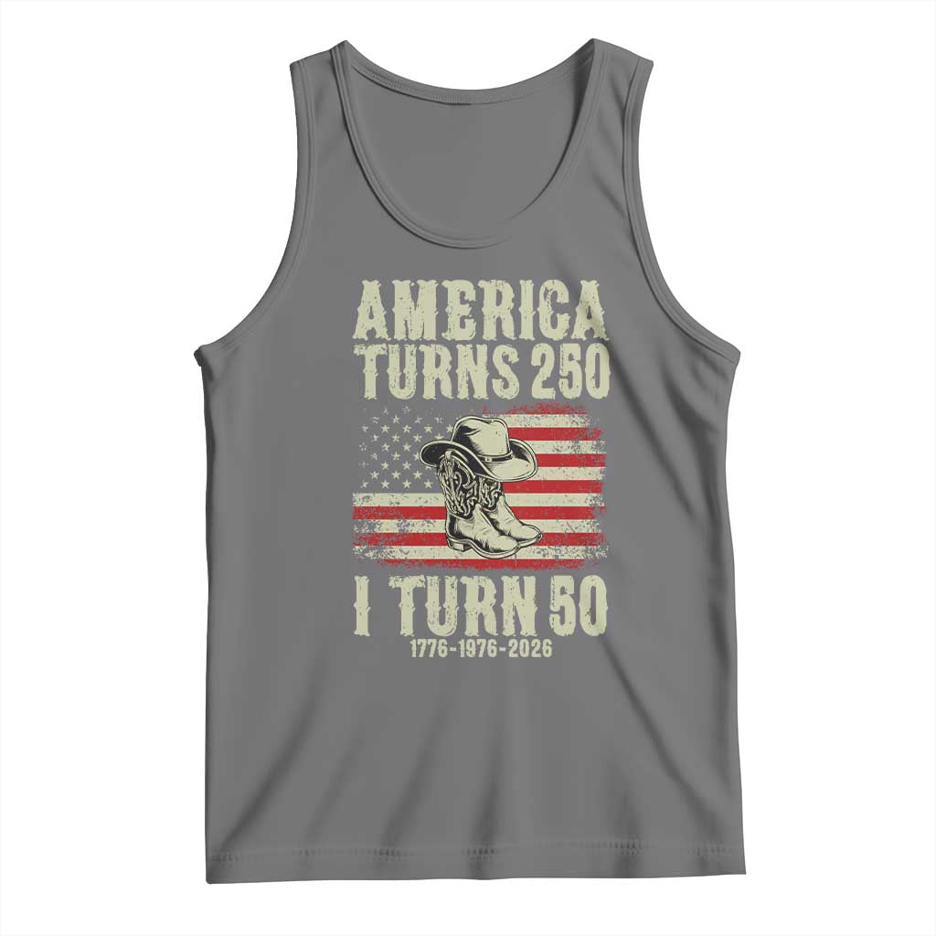 America Turns 250 I Turn 50 1976 50th Birthday Tank Top Patriotic Cowboy Cowgirl Rodeo 4th of July