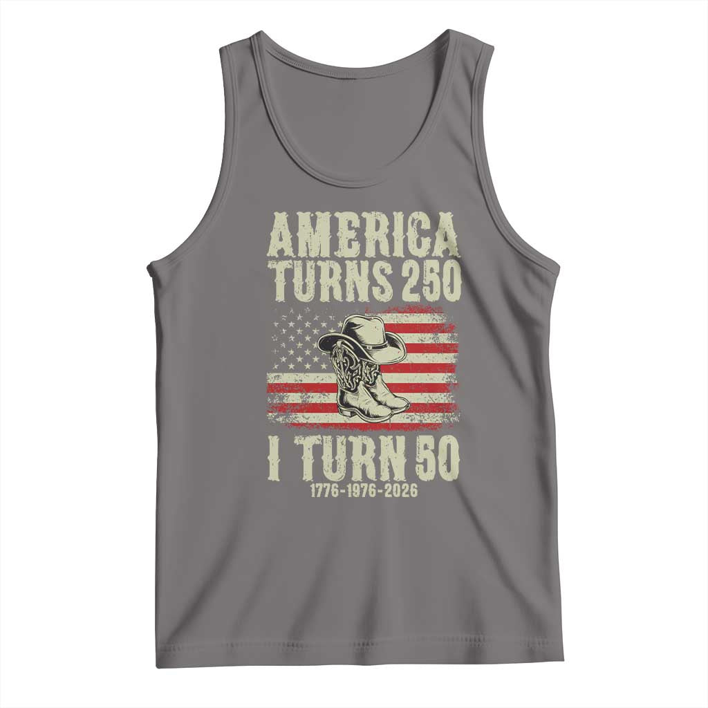 America Turns 250 I Turn 50 1976 50th Birthday Tank Top Patriotic Cowboy Cowgirl Rodeo 4th of July
