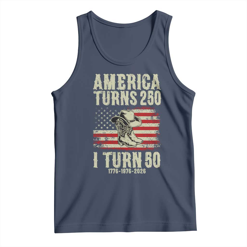 America Turns 250 I Turn 50 1976 50th Birthday Tank Top Patriotic Cowboy Cowgirl Rodeo 4th of July