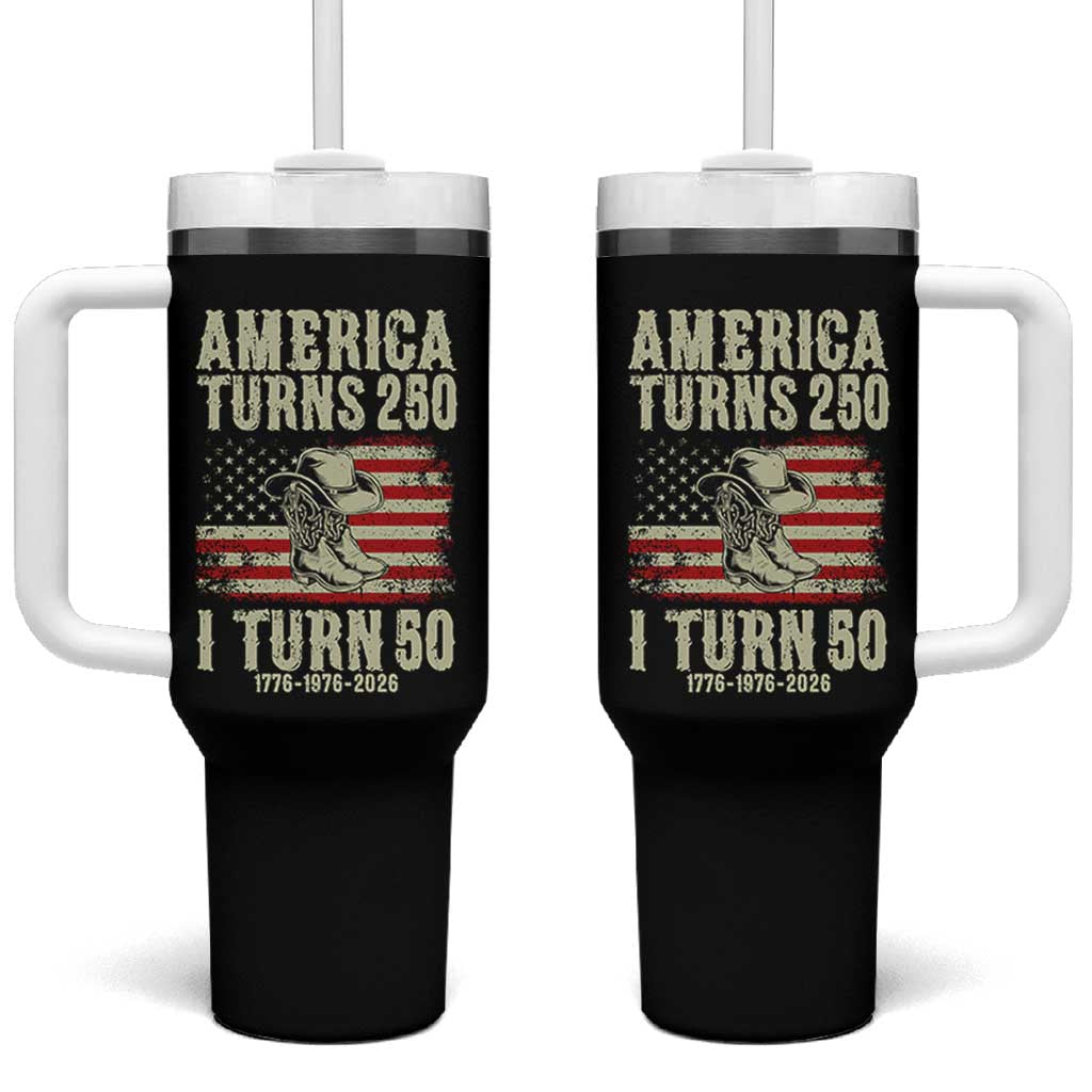 America Turns 250 I Turn 50 1976 50th Birthday Tumbler With Handle Patriotic Cowboy Cowgirl Rodeo 4th of July