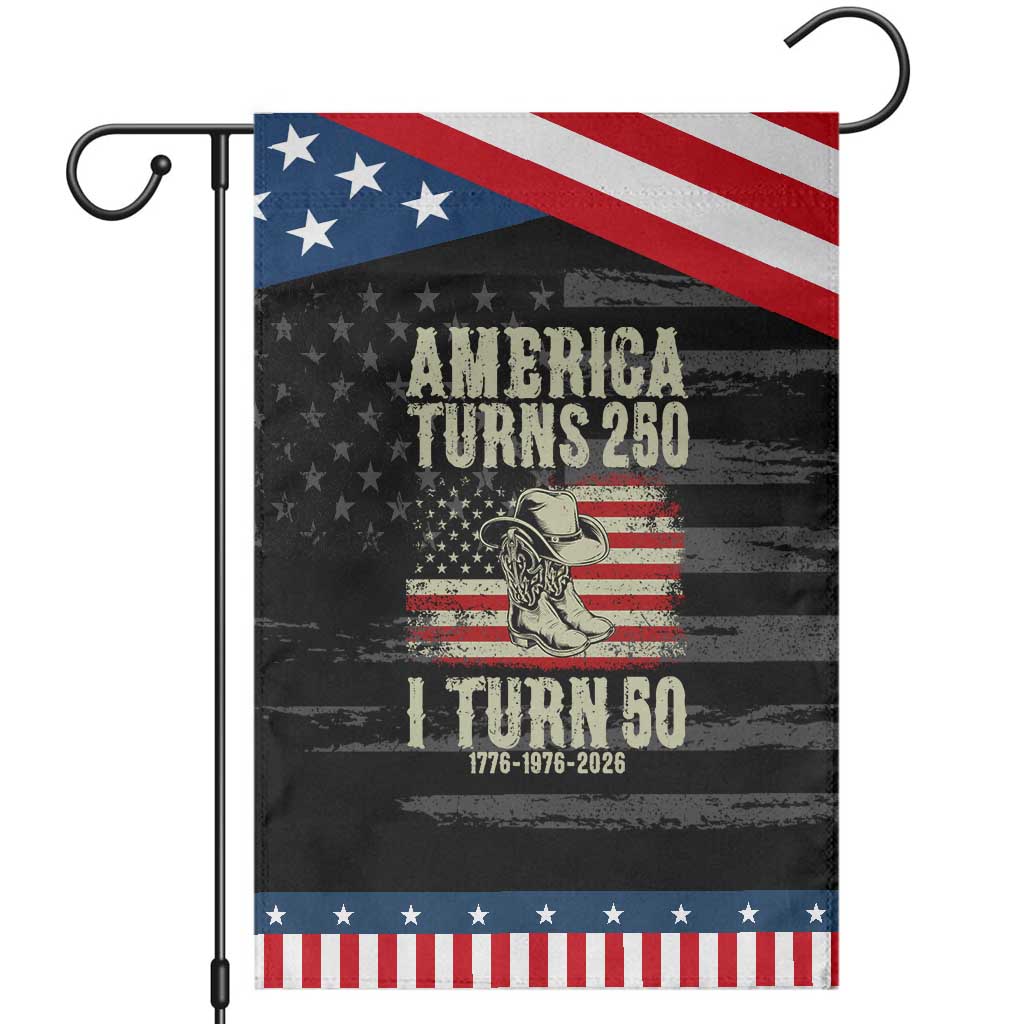 America Turns 250 I Turn 50 1976 50th Birthday Patriotic Garden Flag Cowboy Cowgirl Rodeo 4th of July