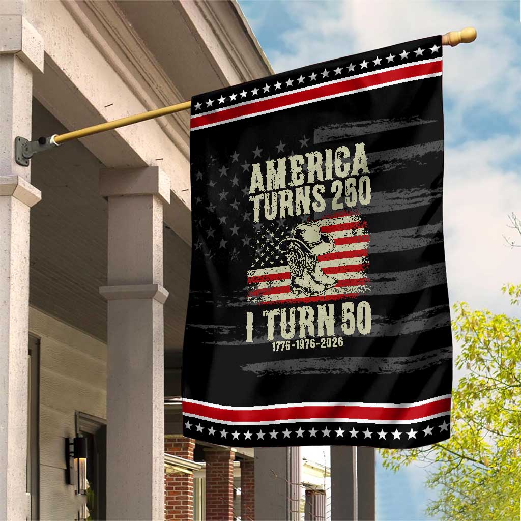 America Turns 250 I Turn 50 1976 50th Birthday Patriotic Garden Flag Cowboy Cowgirl Rodeo 4th of July