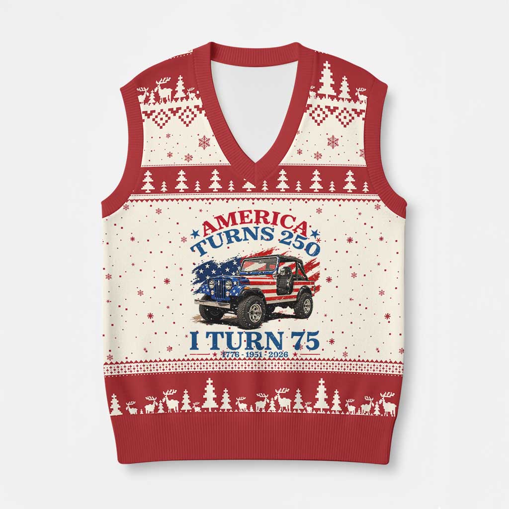 America Turns 250 I Turn 75 1951 75th Birthday V-Neck Knit Sweater Vest Compact Classic Off-road SUV