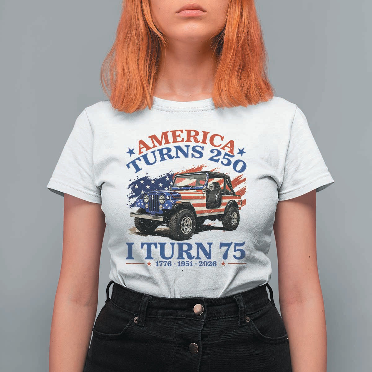 America Turns 250 I Turn 75 1951 75th Birthday T Shirt For Women Compact Classic Off-road SUV