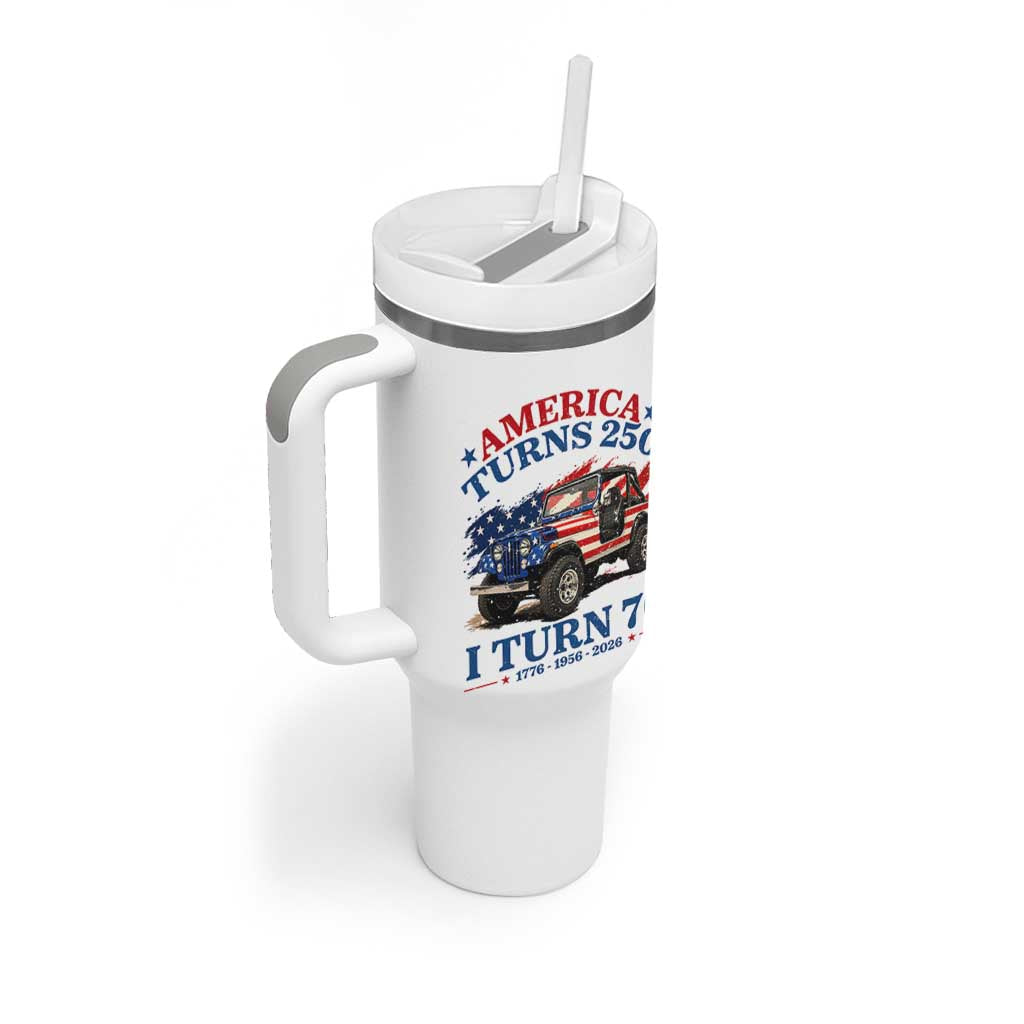 America Turns 250 I Turn 70 1956 70th Birthday Tumbler With Handle Compact Classic Off-road SUV