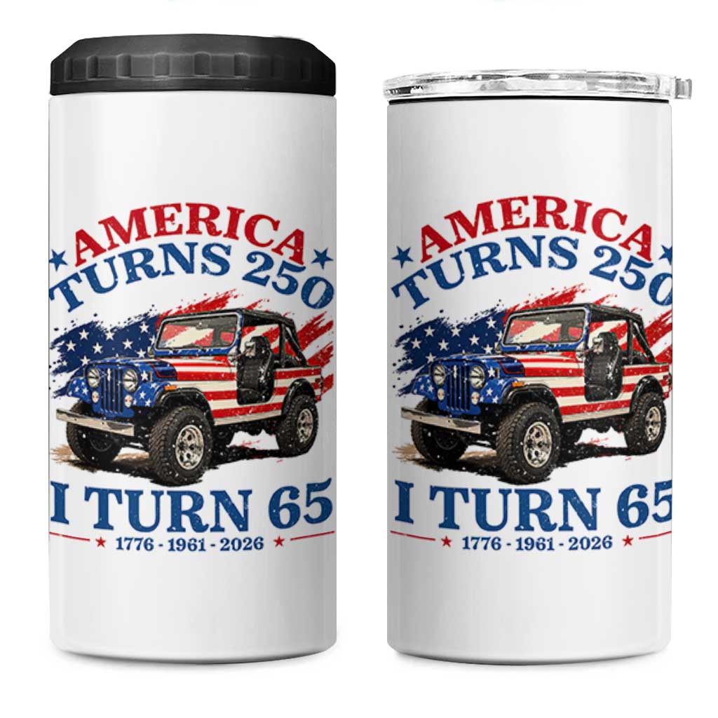 America Turns 250 I Turn 65 1961 65th Birthday 4 in 1 Can Cooler Tumbler Compact Classic Off-road SUV