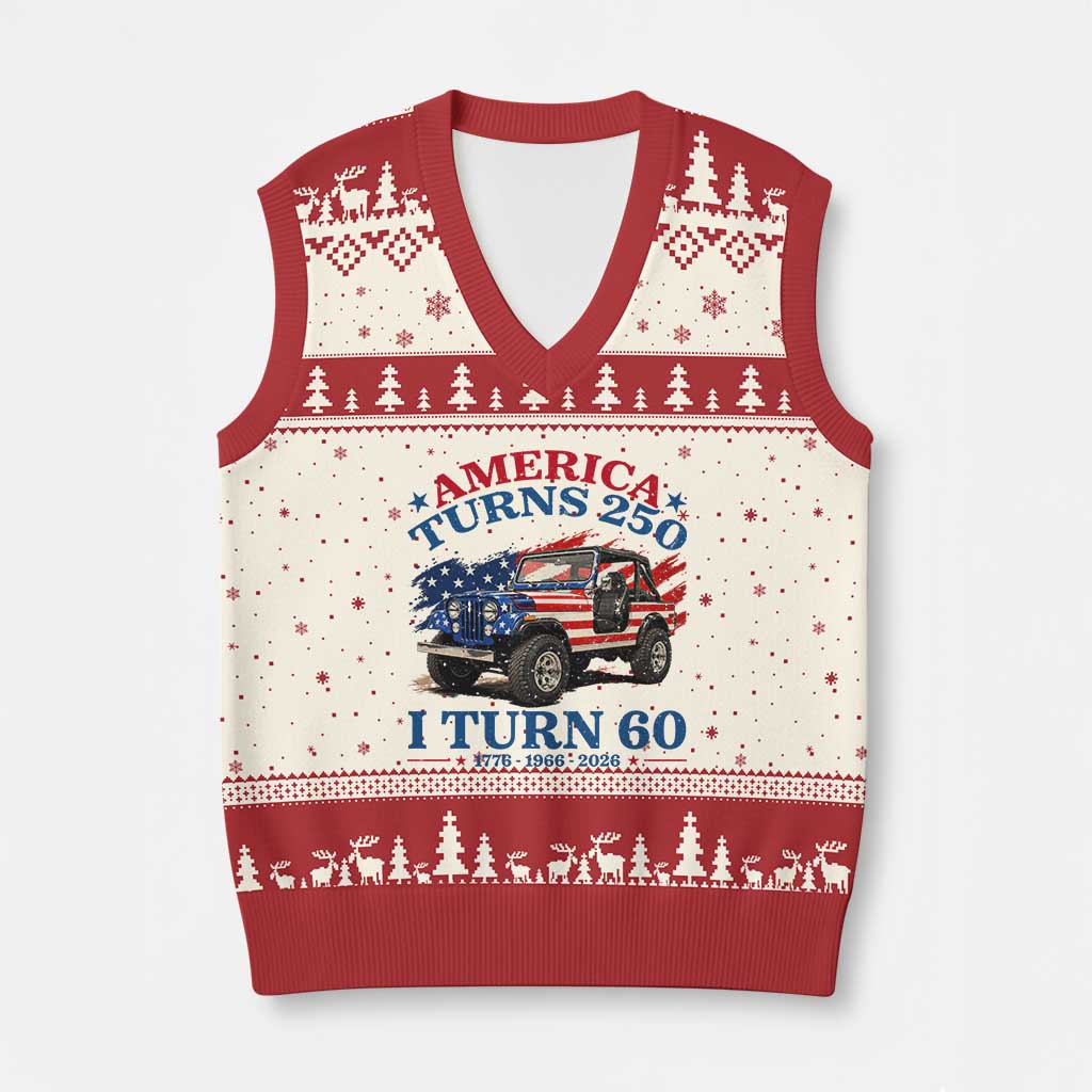 America Turns 250 I Turn 60 1966 60th Birthday V-Neck Knit Sweater Vest Compact Classic Off-road SUV