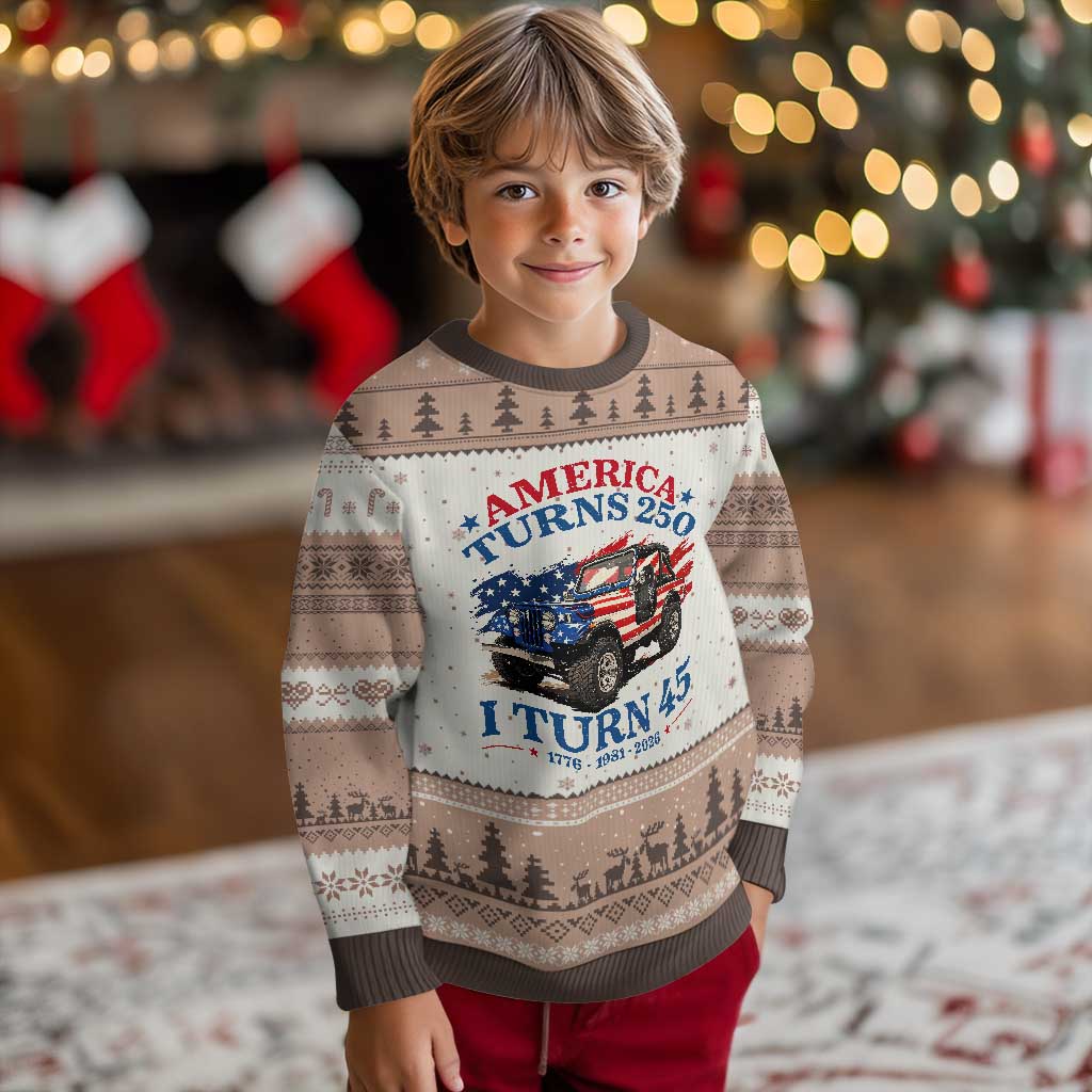 America Turns 250 I Turn 45 1981 45th Birthday Ugly Christmas Sweater Compact Classic Off-road SUV