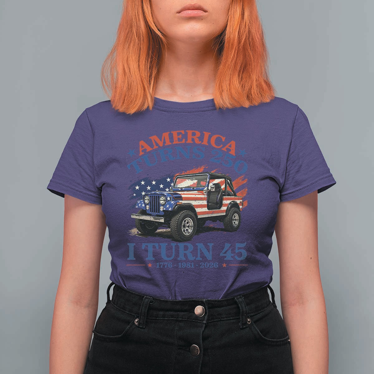 America Turns 250 I Turn 45 1981 45th Birthday T Shirt For Women Compact Classic Off-road SUV
