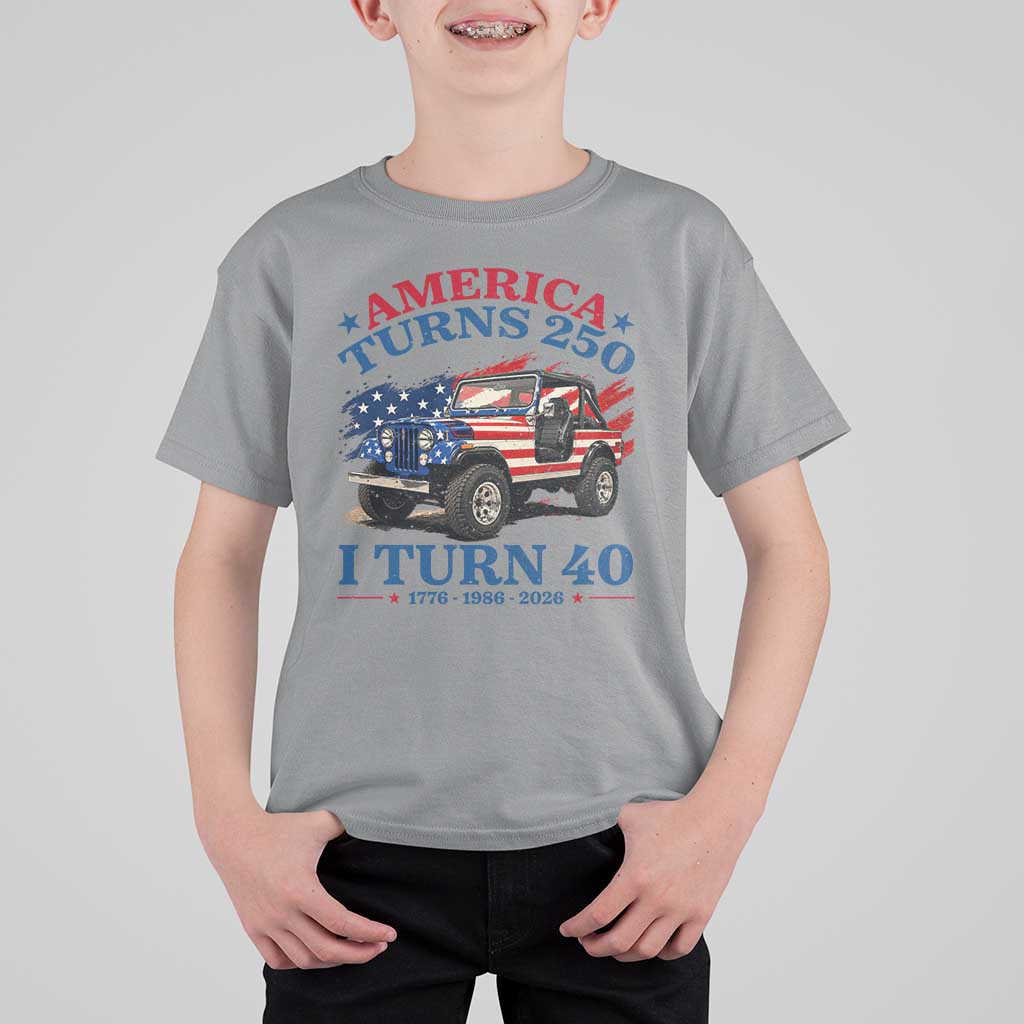 America Turns 250 I Turn 40 1986 40th Birthday T Shirt For Kid Compact Classic Off-road SUV