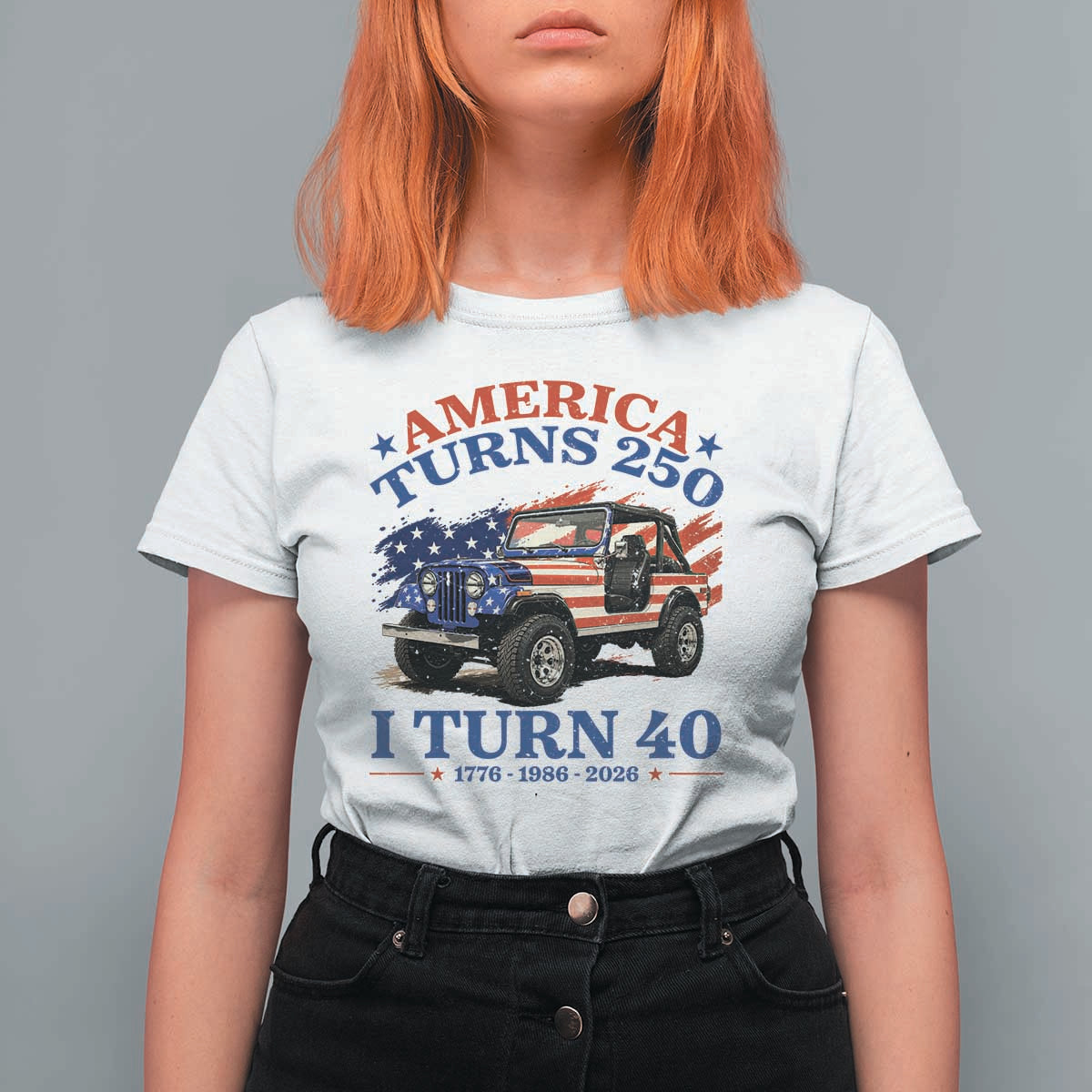 America Turns 250 I Turn 40 1986 40th Birthday T Shirt For Women Compact Classic Off-road SUV
