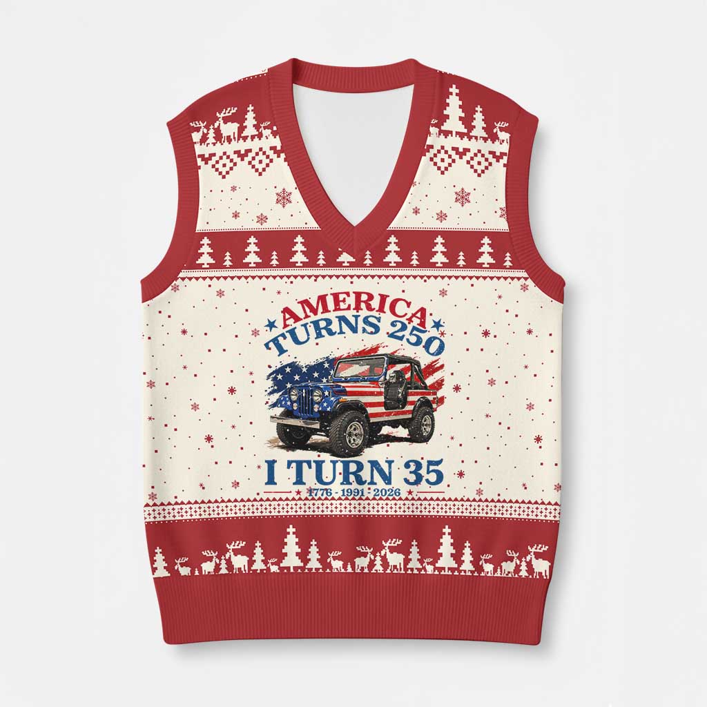 America Turns 250 I Turn 35 1991 35th Birthday V-Neck Knit Sweater Vest Compact Classic Off-road SUV
