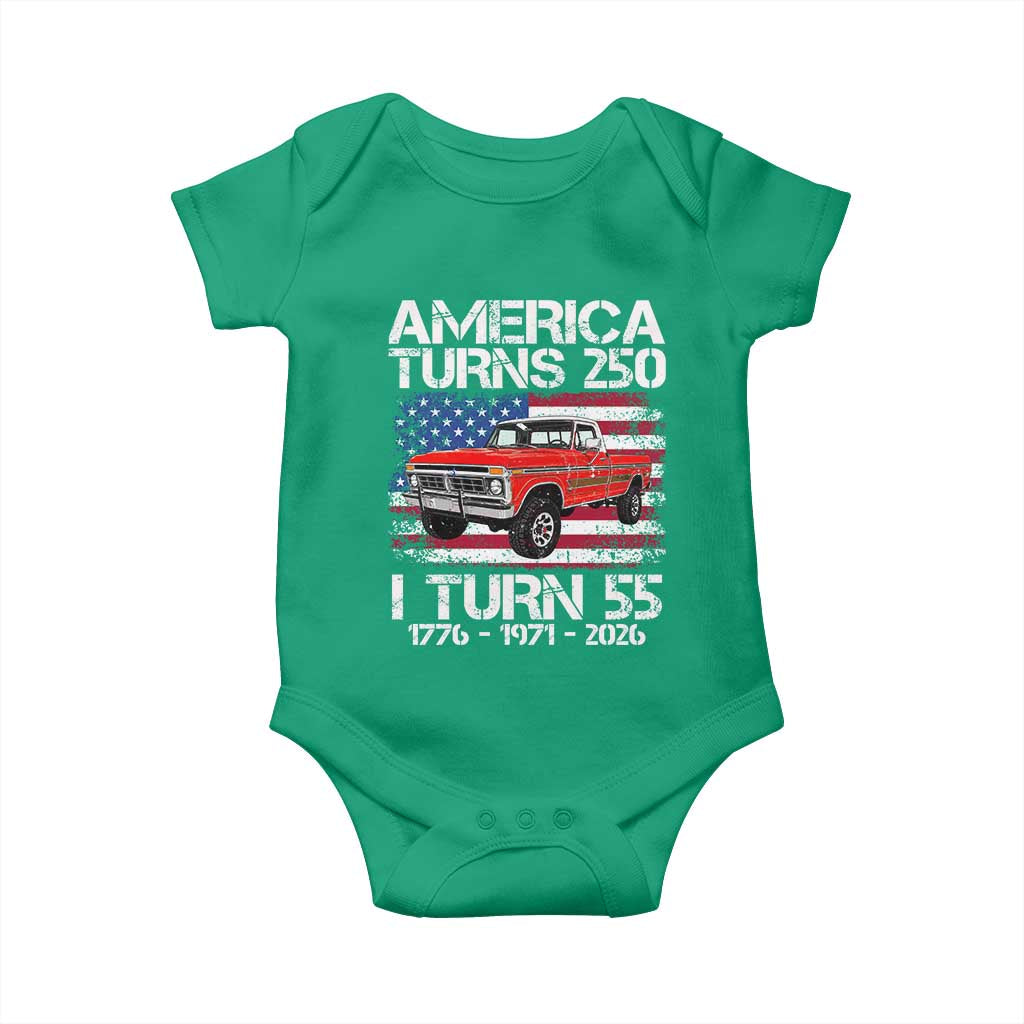 America Turns 250 I Turn 55 1971 55th Birthday Baby Onesie Vintage Classic Original American Old Pickup Truck