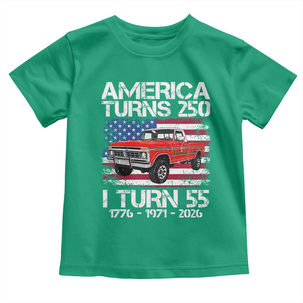 America Turns 250 I Turn 55 1971 55th Birthday Toddler T Shirt Vintage Classic Original American Old Pickup Truck