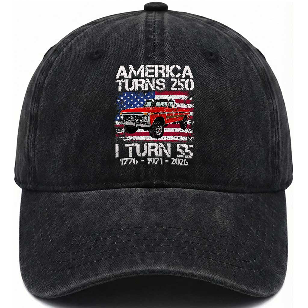 America Turns 250 I Turn 55 1971 55th Birthday Washed Cotton Baseball Cap Vintage Classic Original American Old Pickup Truck