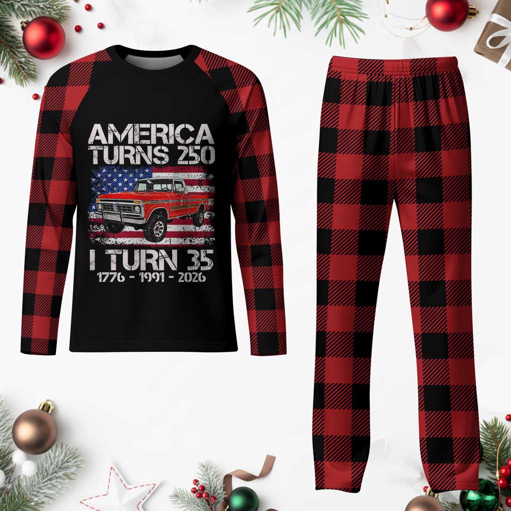 America Turns 250 I Turn 35 1991 35th Birthday Plaid Pajama Set Vintage Classic Original American Old Pickup Truck