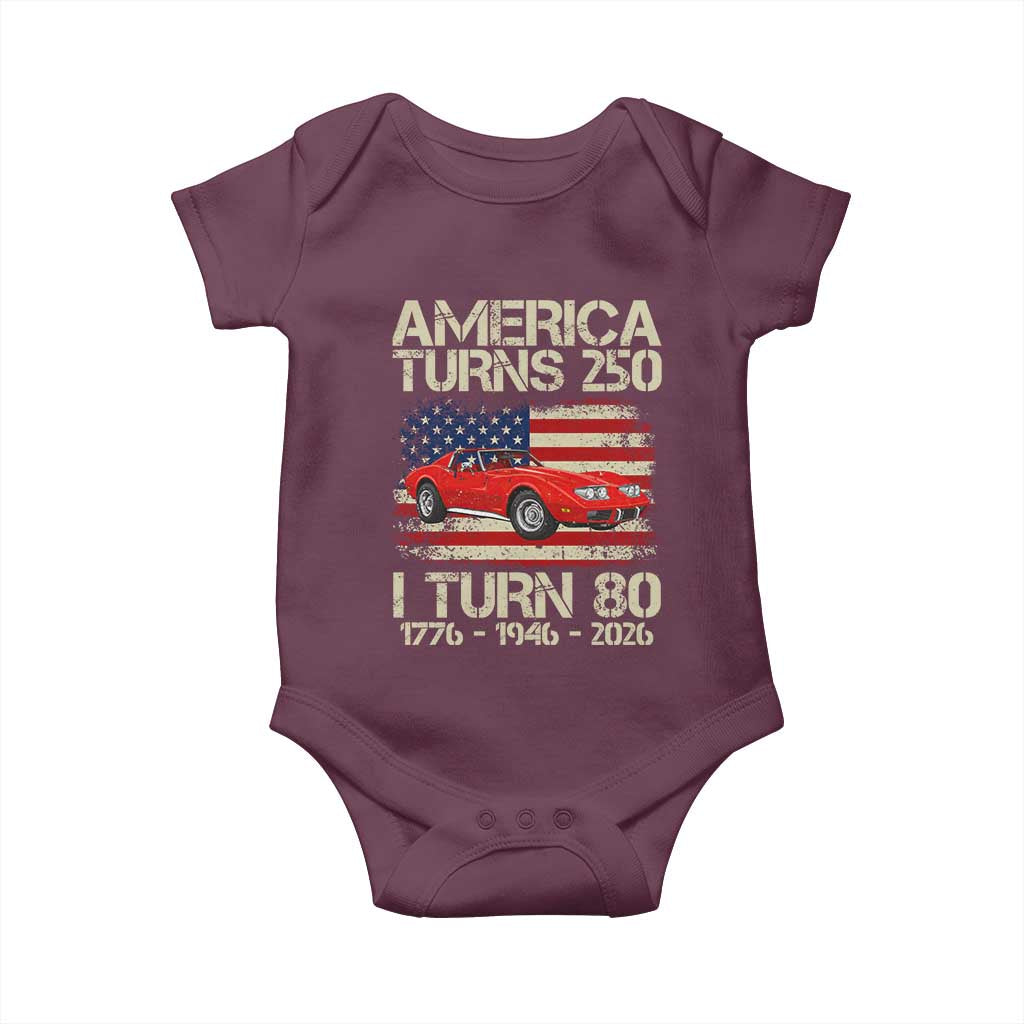 America Turns 250 I Turn 80 1946 80th Birthday Baby Onesie Sports Car Retro Americana