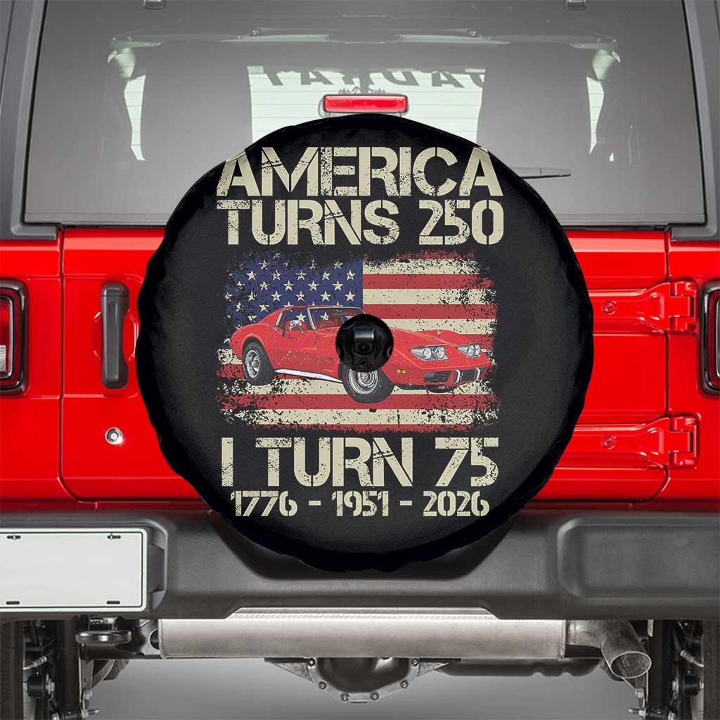America Turns 250 I Turn 75 1951 75th Birthday Spare Tire Cover Sports Car Retro Americana