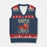 America Turns 250 I Turn 75 1951 75th Birthday V-Neck Knit Sweater Vest Sports Car Retro Americana