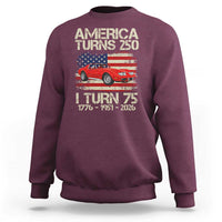 America Turns 250 I Turn 75 1951 75th Birthday Sweatshirt Sports Car Retro Americana