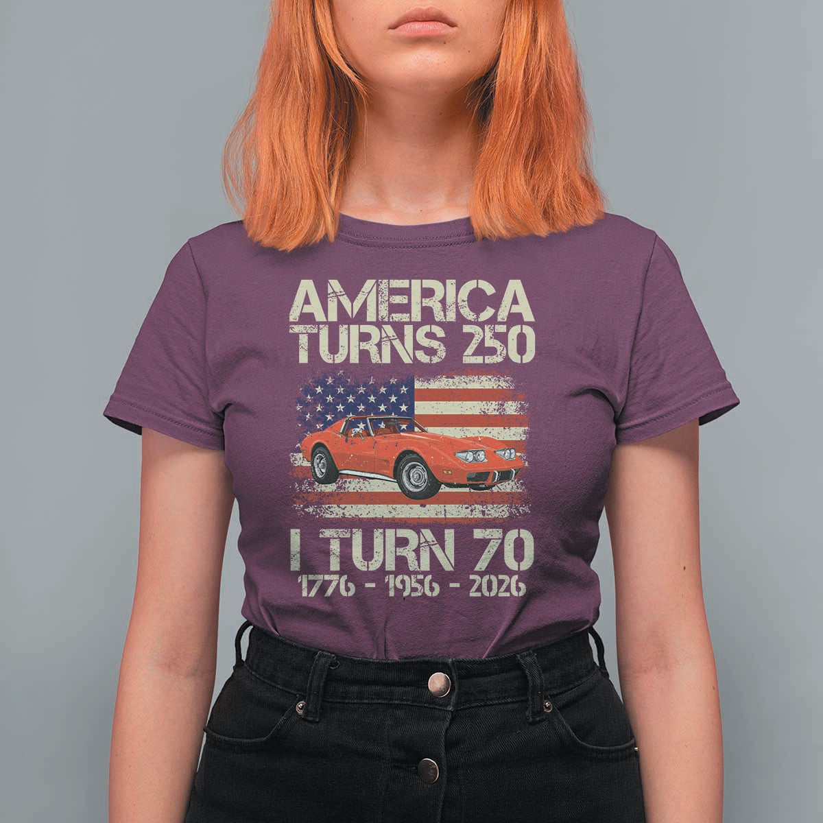 America Turns 250 I Turn 70 1956 70th Birthday T Shirt For Women Sports Car Retro Americana