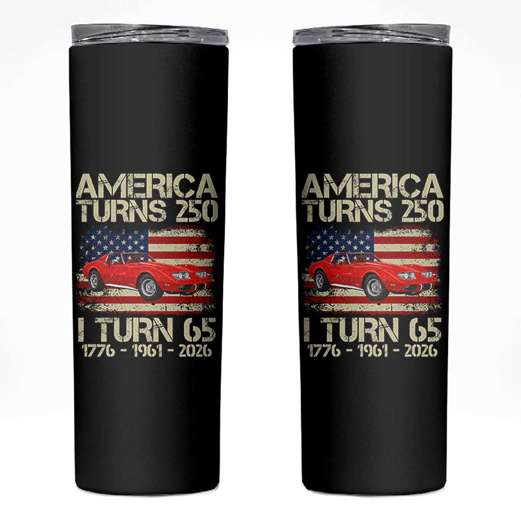 America Turns 250 I Turn 65 1961 65th Birthday Skinny Tumbler Sports Car Retro Americana