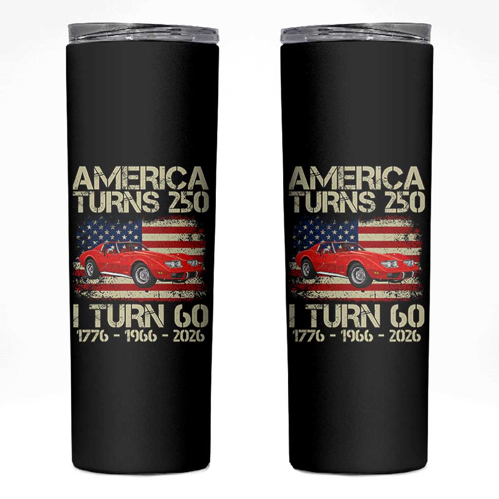 America Turns 250 I Turn 60 1966 60th Birthday Skinny Tumbler Sports Car Retro Americana