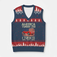America Turns 250 I Turn 55 1971 55th Birthday V-Neck Knit Sweater Vest Sports Car Retro Americana