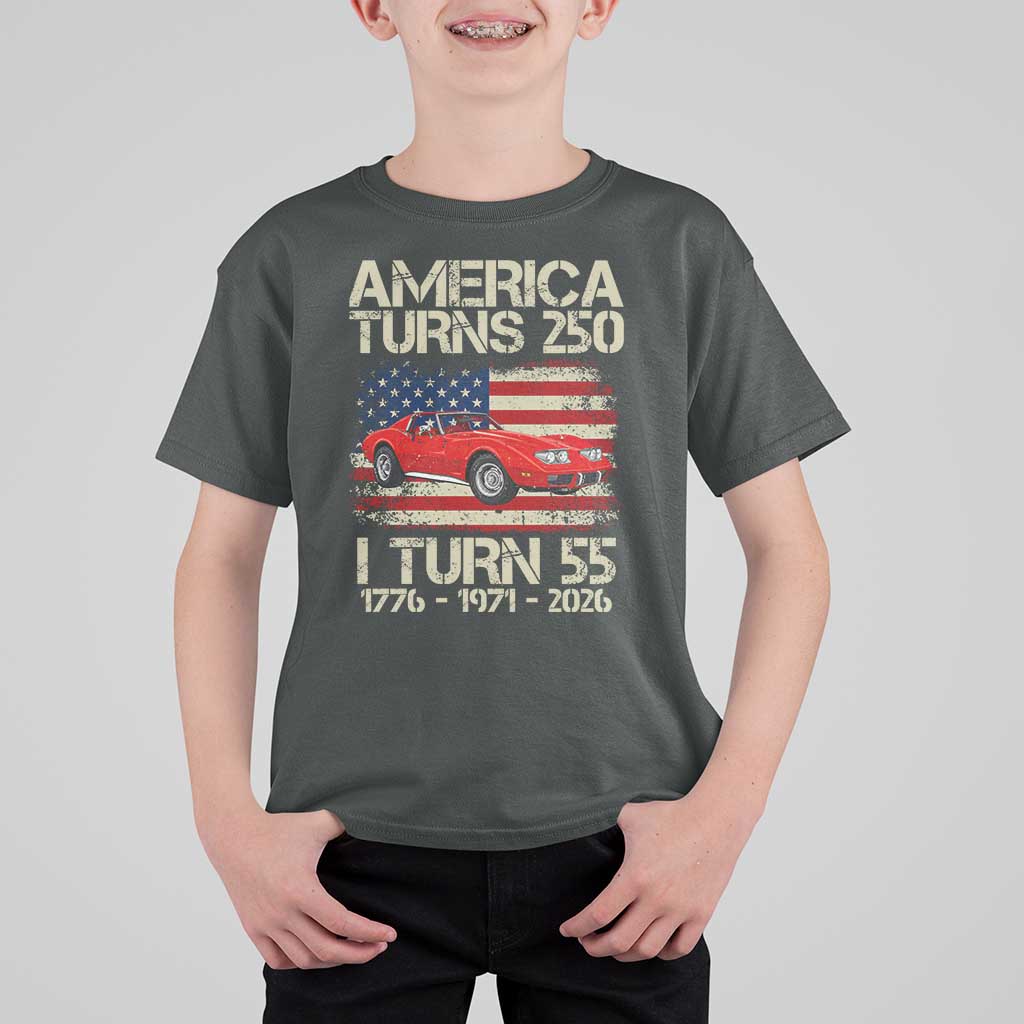 America Turns 250 I Turn 55 1971 55th Birthday T Shirt For Kid Sports Car Retro Americana