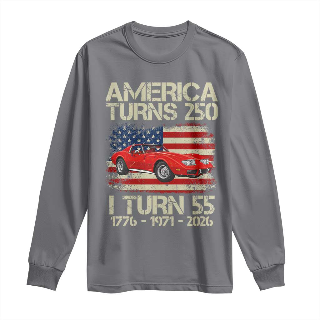 America Turns 250 I Turn 55 1971 55th Birthday Long Sleeve Shirt Sports Car Retro Americana