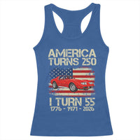 America Turns 250 I Turn 55 1971 55th Birthday Racerback Tank Top Sports Car Retro Americana