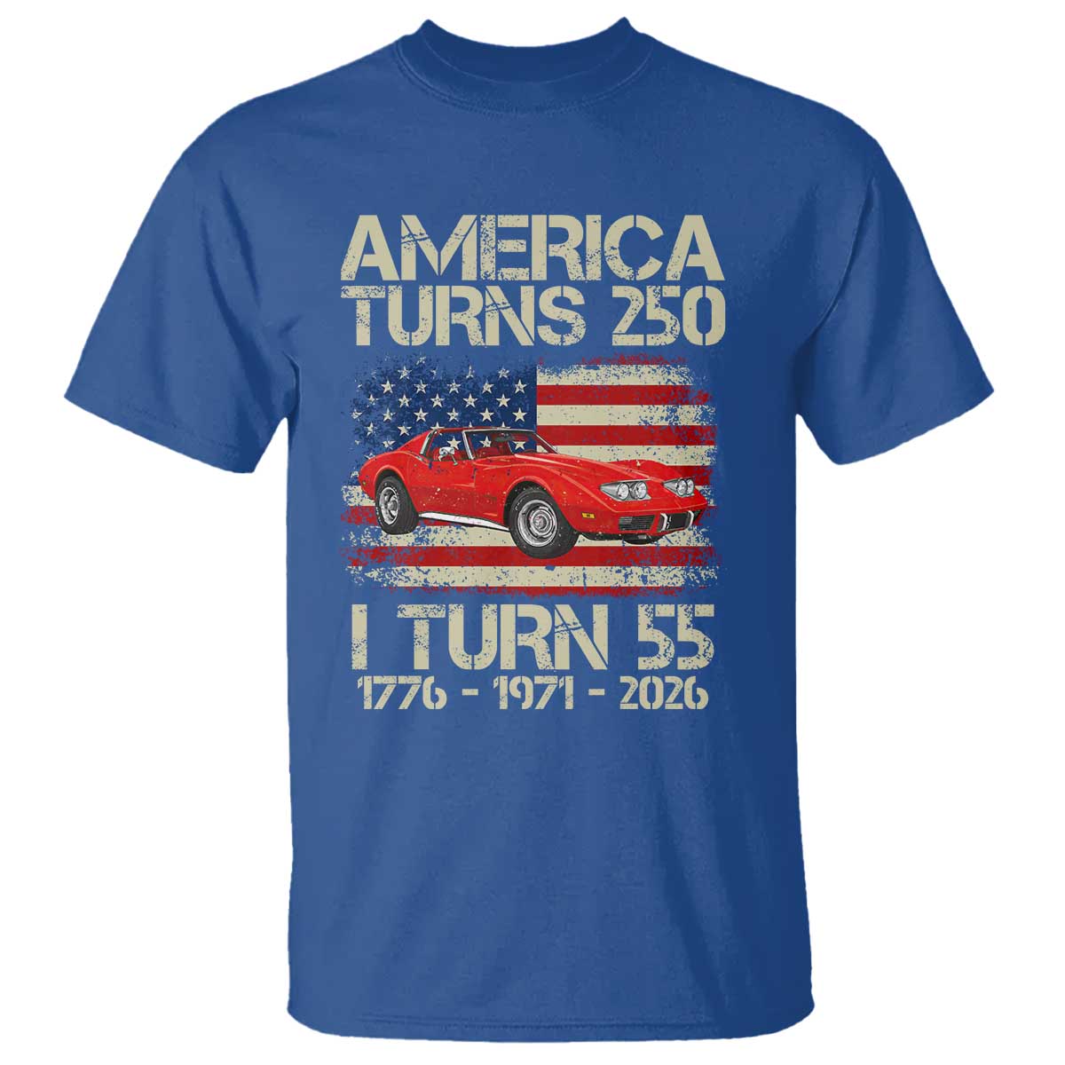 America Turns 250 I Turn 55 1971 55th Birthday T Shirt Sports Car Retro Americana
