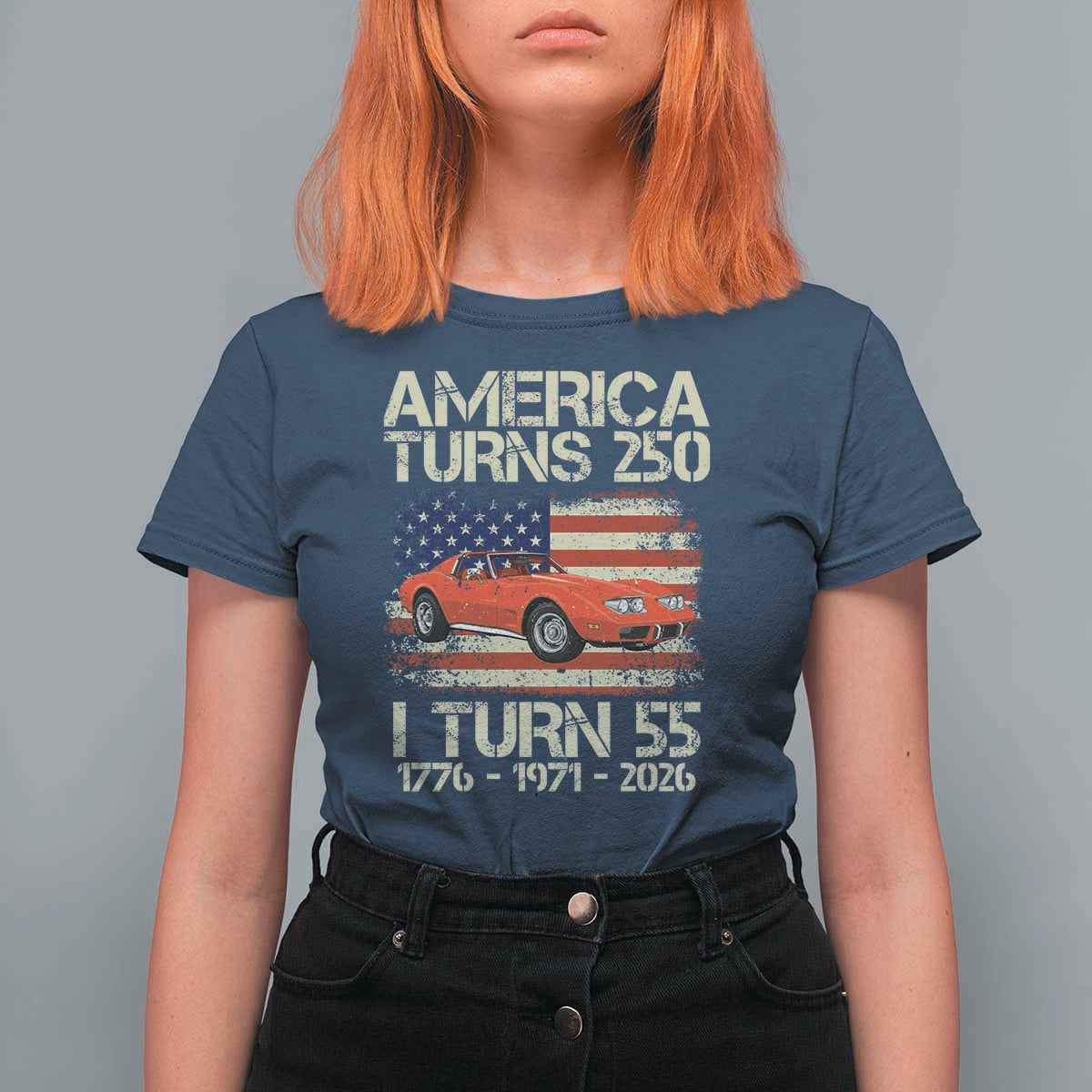 America Turns 250 I Turn 55 1971 55th Birthday T Shirt For Women Sports Car Retro Americana