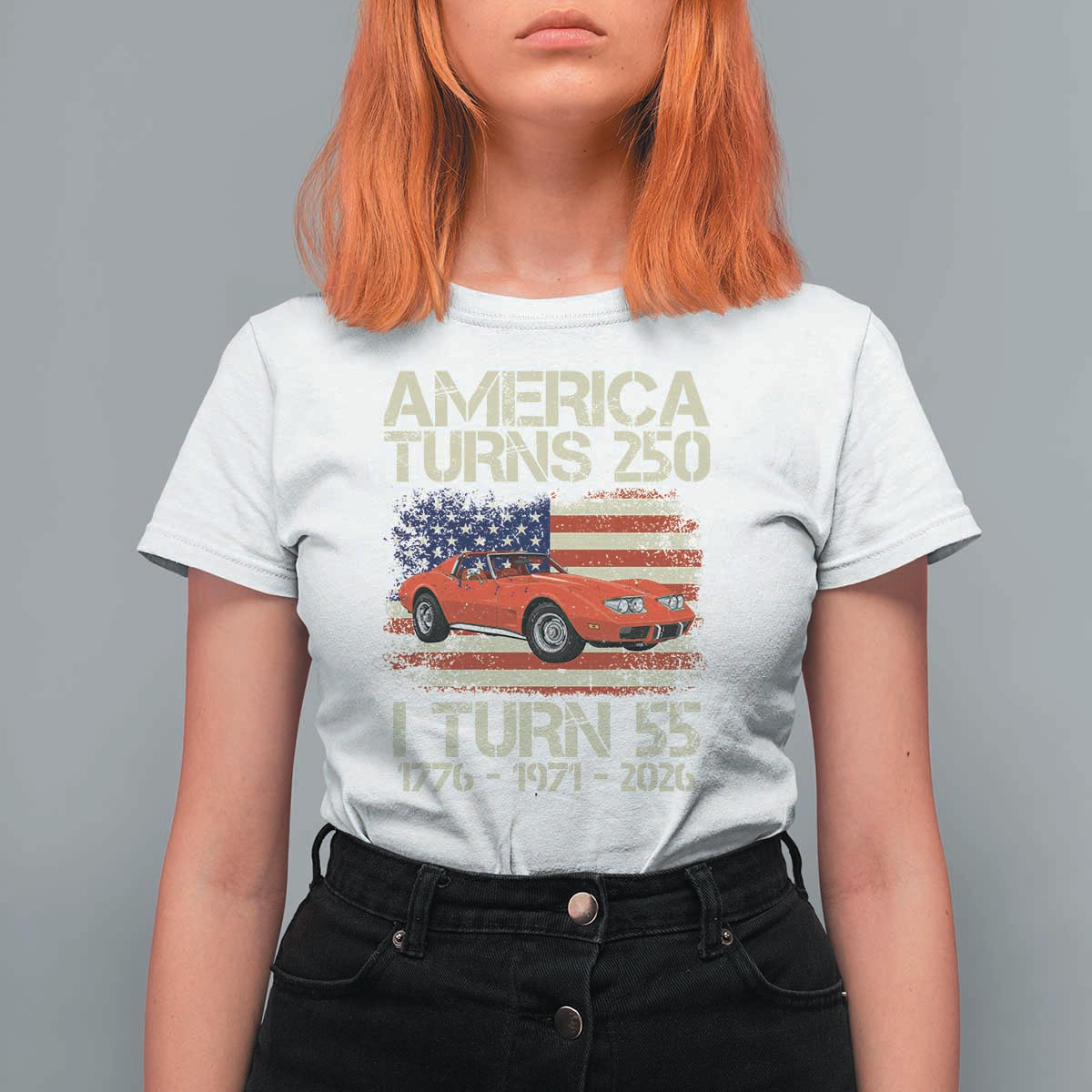 America Turns 250 I Turn 55 1971 55th Birthday T Shirt For Women Sports Car Retro Americana