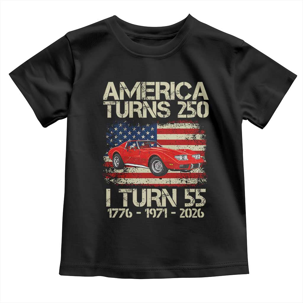 America Turns 250 I Turn 55 1971 55th Birthday Toddler T Shirt Sports Car Retro Americana