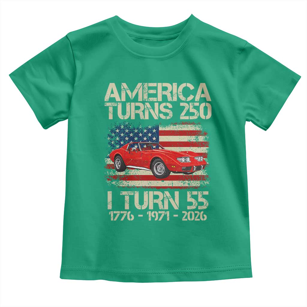 America Turns 250 I Turn 55 1971 55th Birthday Toddler T Shirt Sports Car Retro Americana