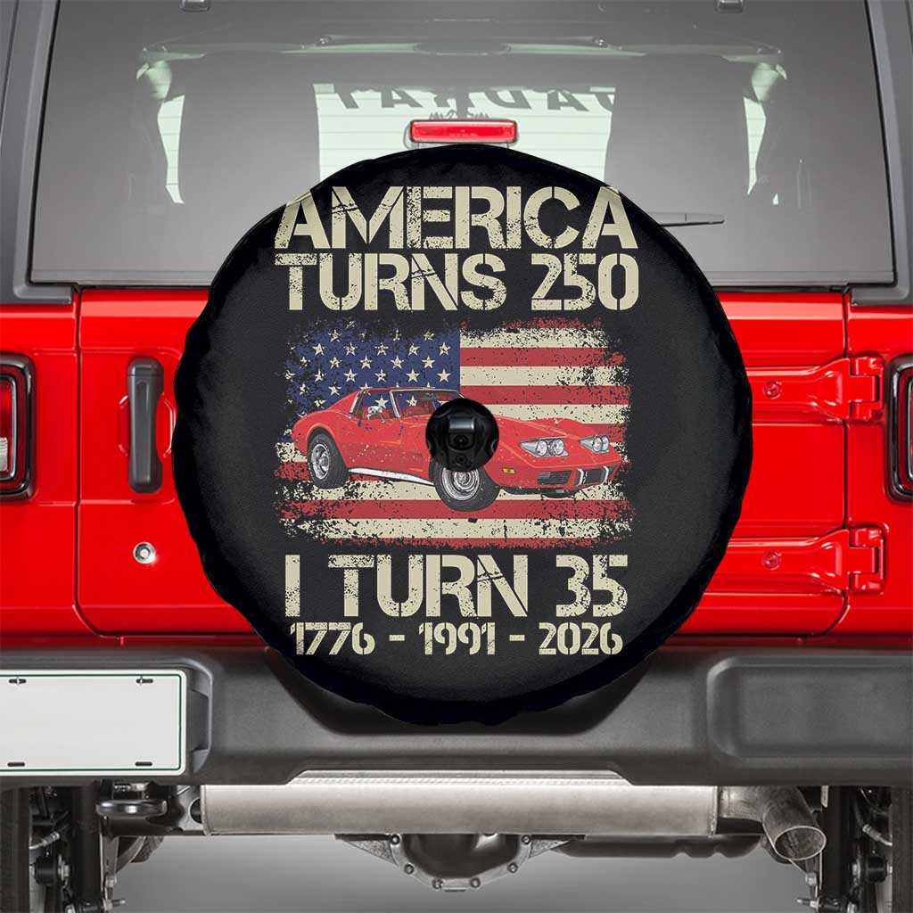America Turns 250 I Turn 35 1991 35th Birthday Spare Tire Cover Sports Car Retro Americana