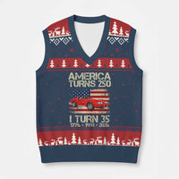 America Turns 250 I Turn 35 1991 35th Birthday V-Neck Knit Sweater Vest Sports Car Retro Americana