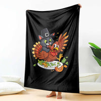 Funny Thanksgiving Cat Pilgrim Eat Turkey Throw Blanket - Wonder Print Shop