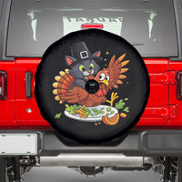 Funny Thanksgiving Cat Pilgrim Eat Turkey Spare Tire Cover - Wonder Print Shop