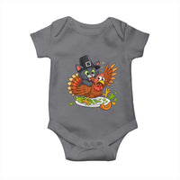 Funny Thanksgiving Cat Pilgrim Eat Turkey Baby Onesie - Wonder Print Shop