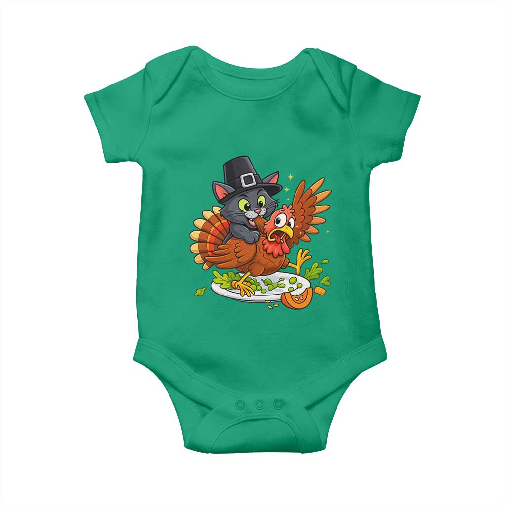 Funny Thanksgiving Cat Pilgrim Eat Turkey Baby Onesie - Wonder Print Shop