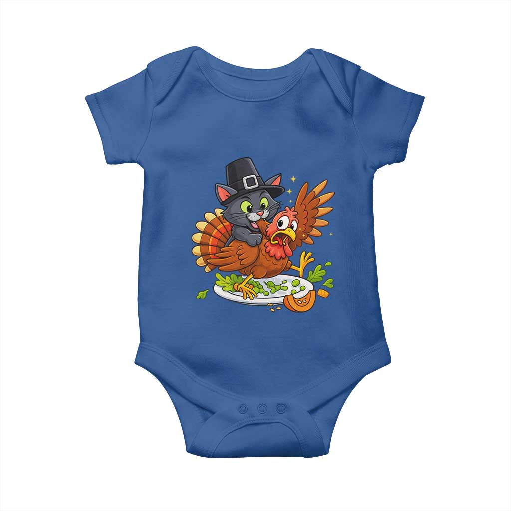 Funny Thanksgiving Cat Pilgrim Eat Turkey Baby Onesie - Wonder Print Shop