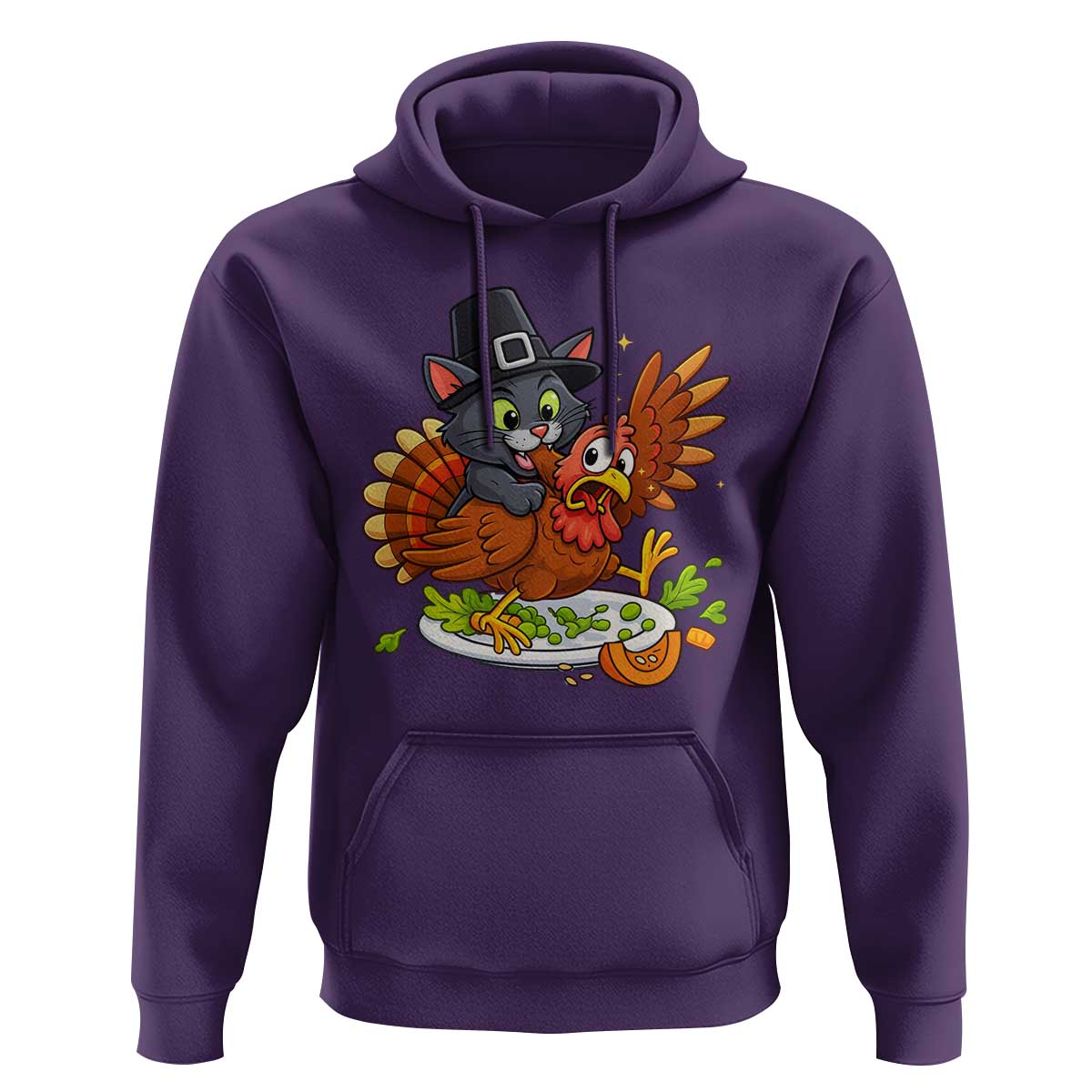 Funny Thanksgiving Cat Pilgrim Eat Turkey Hoodie - Wonder Print Shop
