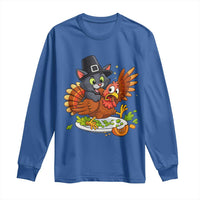 Funny Thanksgiving Cat Pilgrim Eat Turkey Long Sleeve Shirt - Wonder Print Shop