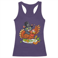 Funny Thanksgiving Cat Pilgrim Eat Turkey Racerback Tank Top - Wonder Print Shop